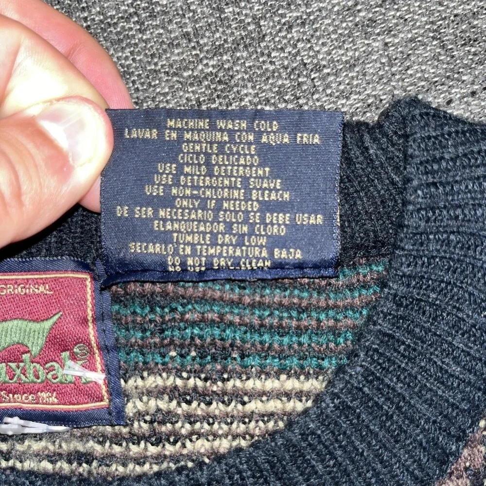 Vintage Duxbak Sweater Mens XL Black Green Fisherman Graphic Knit Outdoors